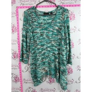 Tribal sweater knit knitted crochet Teal, White & Brown Marled V-Neck Sweater
